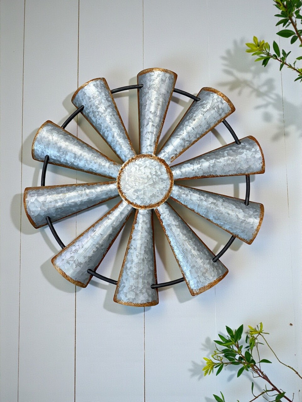 Galvanized Windmill Wall Decor | Rustic Farmhouse Metal Wall Art